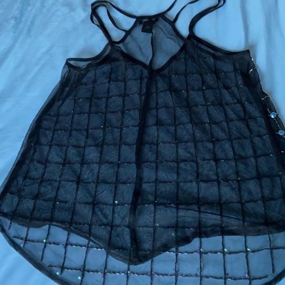 3/$25 🍄 Rue 21 Black Mesh See Through Blue Sequined Beaded Tank Size Large - Picture 6 of 6